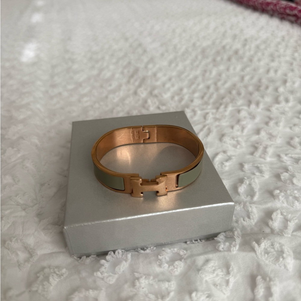 Hermes Rose Gold and Mint Green Clic H Bracelet
